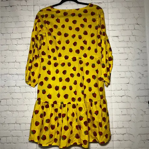 EDIE PARKER X J. CREW Yellow Strawberry Print Tiered Cover Up Dress Size XS