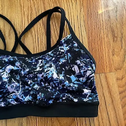 Gaiam Black Blue Lilac Lavender Navy Geo Geometric Print Strappy Sports Bra S