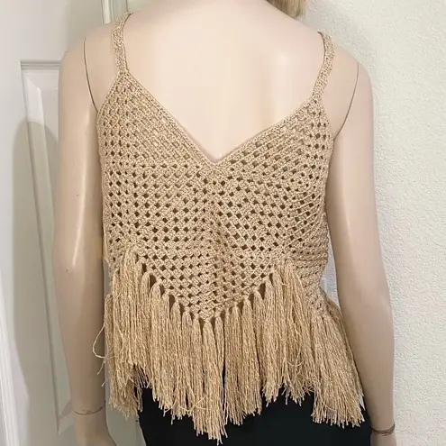 MIREMAR Natural Beige Tan Crochet Fringe Bohemian Boho Top One Size