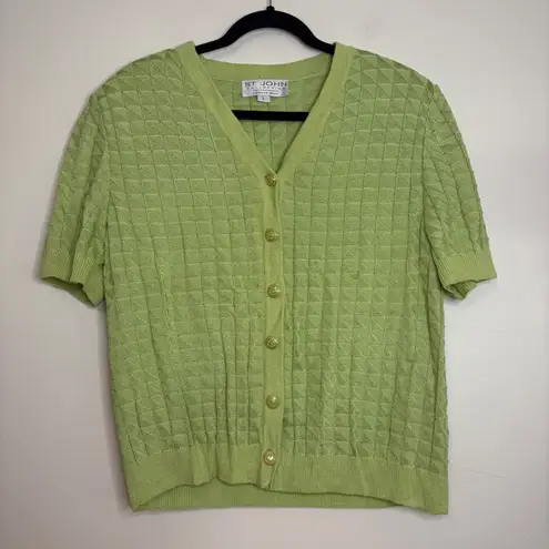 St. John Collection Green Knit Button Top Size L Short Sleeve Dog Show - Image 1