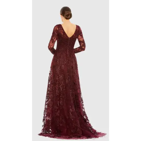 Mac Duggal 20409 Embellished Illusion Long Sleeve V Neck Gown Mahogany 10 NEW