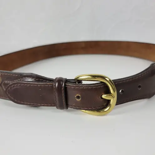 Mens Genuine Leather Belt 34 Brown Basket Weave Braided Solid Brass Buckle