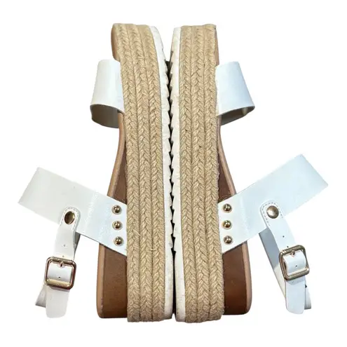 X-Appeal Amelia Espadrille Platform Sandals White Strappy Buckle Women Size 7