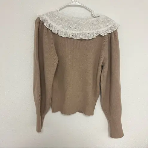 Lush Clothing Lush Lace Peter Pan Collar Light Brown Knit Sweater