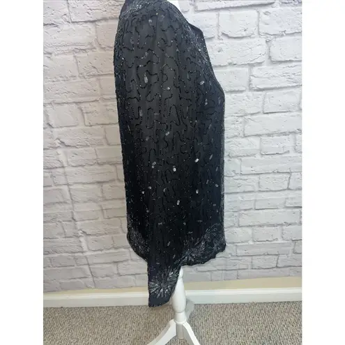Brilliante By J.A. Women's 100% Silk Beaded Sequin Vintage Evening Jacket Small Black