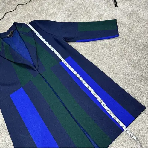 St. John 100% Wool Long Sweater Cardigan Blazer Colorblock in Navy Green L