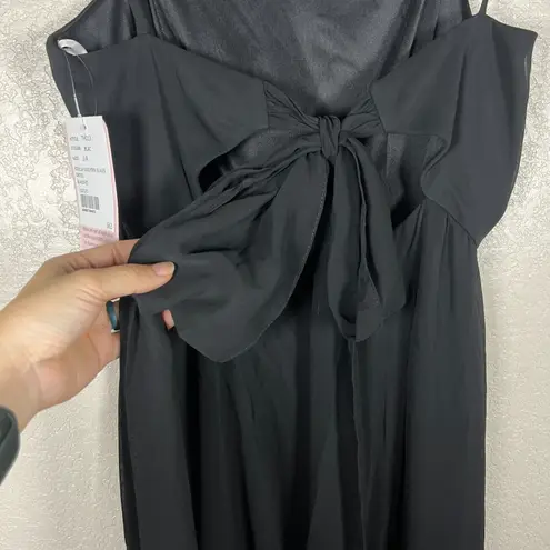 Dessy Collection Black Chiffon Dress Size 2 Square Neck Tie Back Bow Side Slit