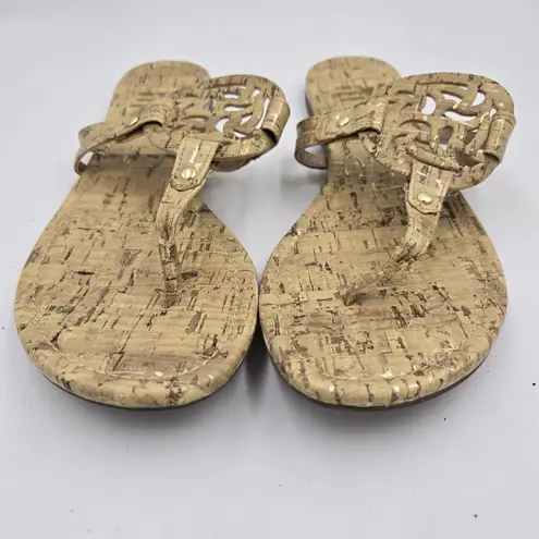 American Eagle Sandals Size 6.5 Tan Cork Print Flip Flops Flat Thongs Y2K Shoes Brown