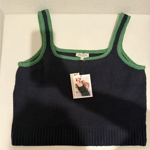 Nation Ltd Peggy Sue Chenile Tank Top Navy Blue Green Size XL