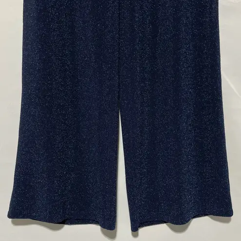 Susan Graver New Occasions Metallic Knit Wide Leg Pants Navy Blue Size Medium