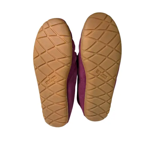 LLBean Womens Moccasin Wicked Good Slippers Burgundy Suede Shearling Size 11 Purple