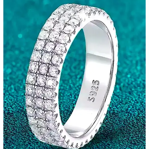 Boutique Sparkly Triple Row Eternity Ring | 14k White Gold Plated Sterling Silver