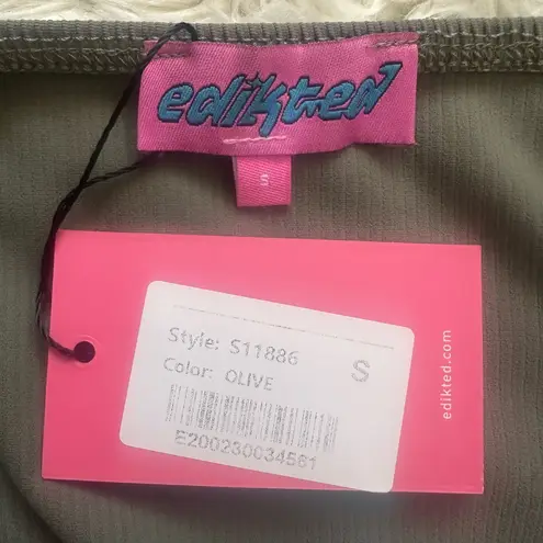 Edikted Dress Shae Cups Cut-Out Mini Ribbed Bodycon Olive Sz S NWT New