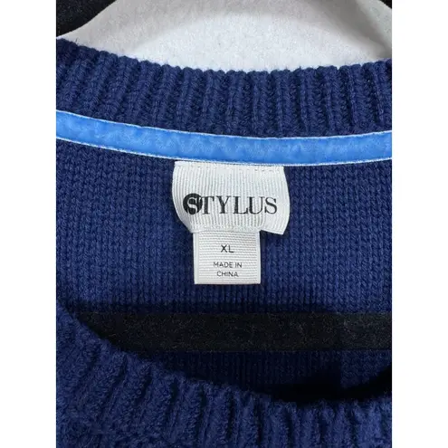 Stylus Navy Blue Crewneck Textured Knit Pullover Sweater Women's Size XL