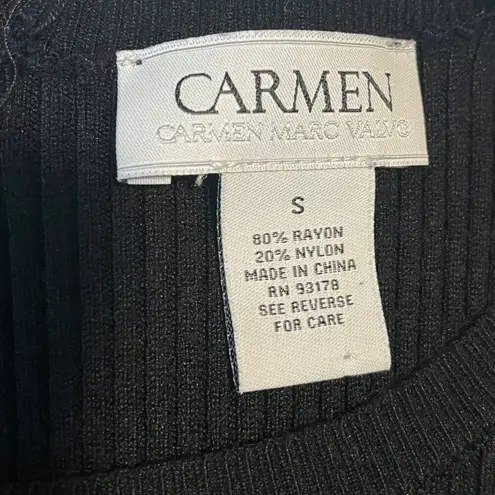 Carmen Marc Valvo Women's S Knit Tank Top Black Flared Hem Shell Peplum Glam