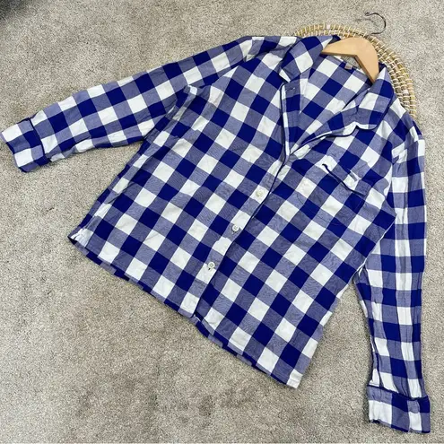 J.Crew  Long-Sleeve Flannel Pajama Short Set In Buffalo Check Blue White Size M