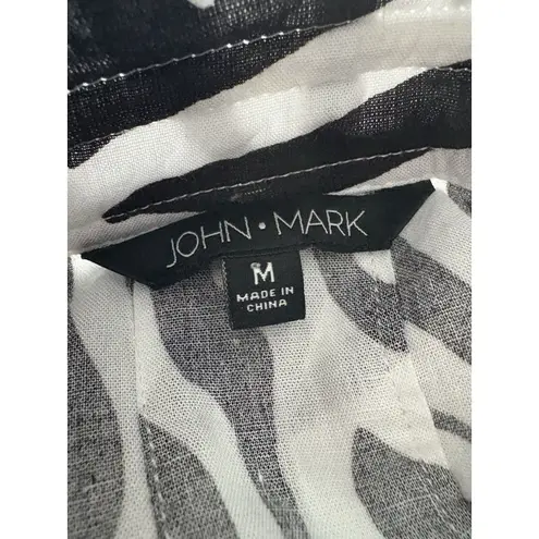 John Mark Zebra Tunic Size M Black White Oversized Lagenlook Wired Collar Size M
