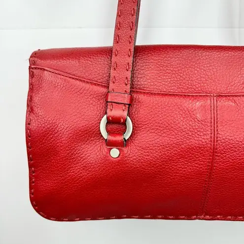 Adrienne Vittadini Red Pebbled Leather Purse Handbag Shoulder Bag Top Stitching