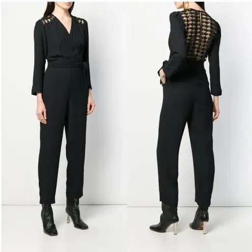 Sandro Noya wrap-effect macramé lace-paneled crepe jumpsuit EUR 40