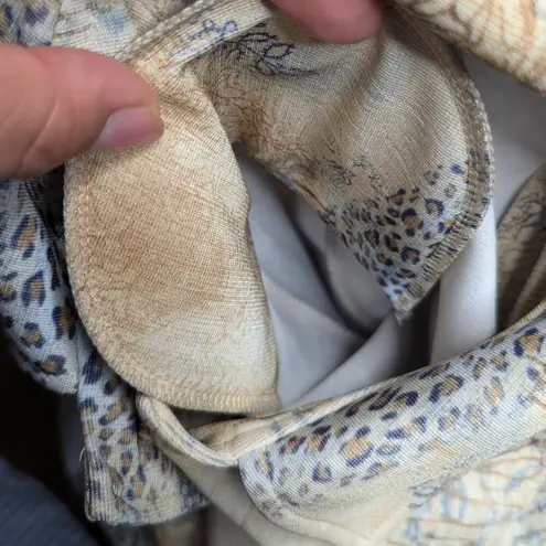 Vtg Y2K Weekenders Ivory Blue Leopard Print Longline Collared Duster Jacket XS