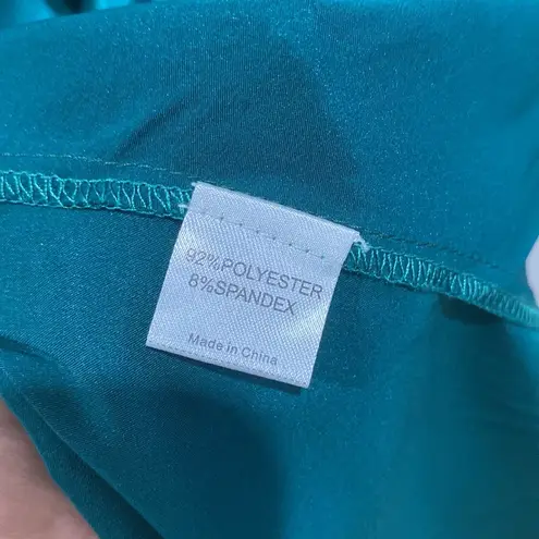 Zaberry Hunter Dark Green Satin Cowl Slouch Neck Leg Ruching Midi Dress Size M Blue Size M