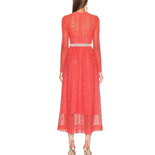 Zimmermann NWT Allia High Neck Lace Dress Coral Pink Crochet Shell Belted Maxi 0