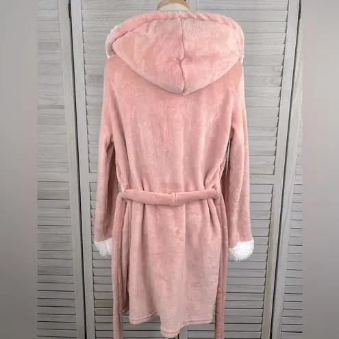Hooded Robe Soft Fleece w Pockets Pink/White