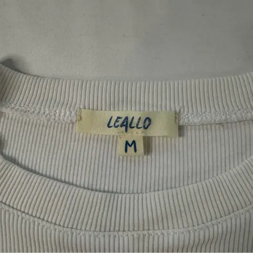 Leallo White Ribbed Fitted Crew Neck Cap Sleeve Shirt Size M Cotton Minimalist Size M