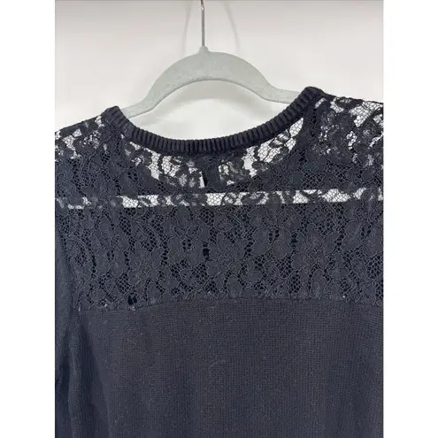 Lauren Ralph Lauren Womens Black Lace Inset Ribbed Trim 3/4 Sleeve Sweater XL