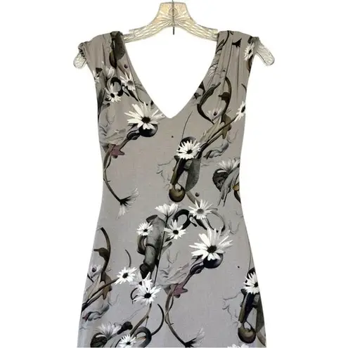 Cushnie Et Ochs Floral Gray Sleeveless Dress Deep V Midi Stretch Bodycon sz XS