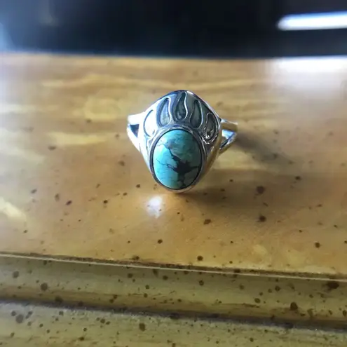 Blue Moon Turquoise Sterling Silver Bear Paw Ring Size 7