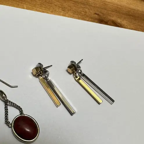 Monet / Avon Signed Lot Of 2 Metal Dangle Drop Pierced Earrings