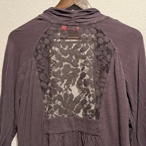 Elle Purple Gray Lace Back Open Front Cardigan Size XL Lightweight Long Sleeve
