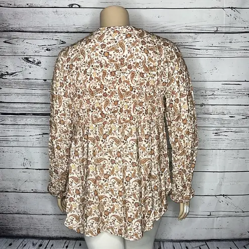 Knox Rose  NWT Size XL White - Pink Paisley Print Button Down Peasant Shirt Top