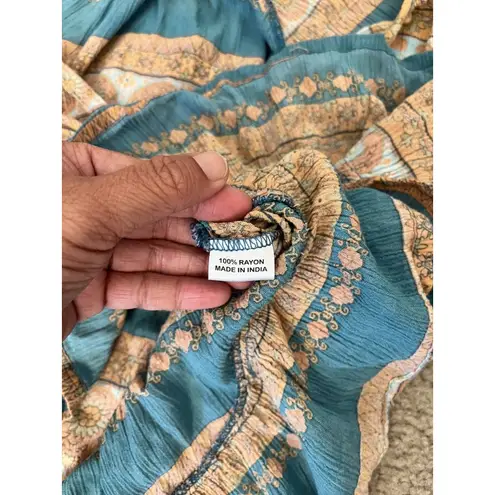 Dharma Floral Farm Rustic Fairy Peasant Top Size m/L Boho Whimsical Orange Green Size M