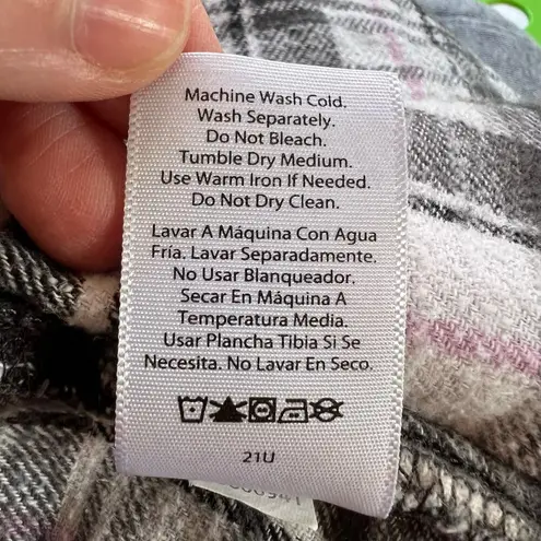 Time and Tru Womens Flannel Shirt Jacket Hooded Long Sleeve Gray Pink Medium