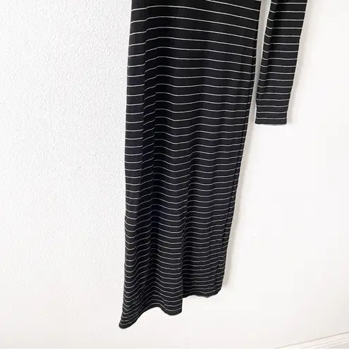 Marine layer Lexi Rib Long Sleeve Midi Dress in Black Stripe