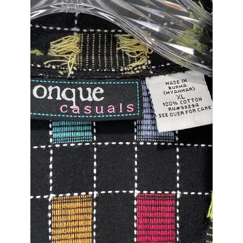 Onque Casuals Lightweight Eyelash Fringe Hem Button Up Shacket Top Size XL Boho Black