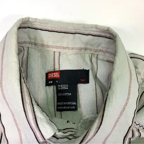 Diesel Striped Glitter Button Up Shirt Western Style Embroidery