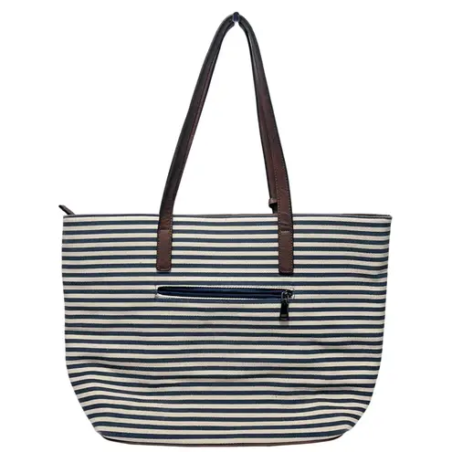 MMS Black & White Stripe Aztec Style Multicolor Embroidery Design Tote Bag