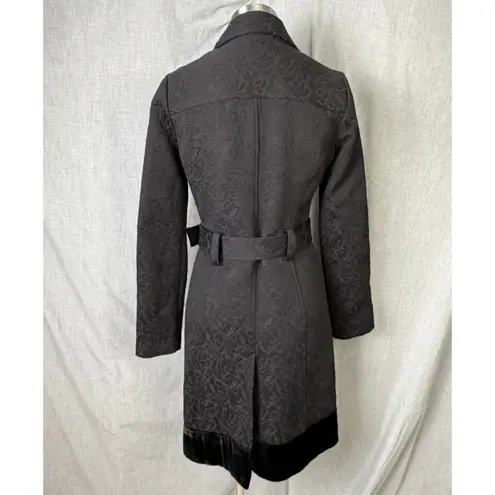 Arden B Black Jacquard Brocade Belted Victorian Gothic Coat Medium