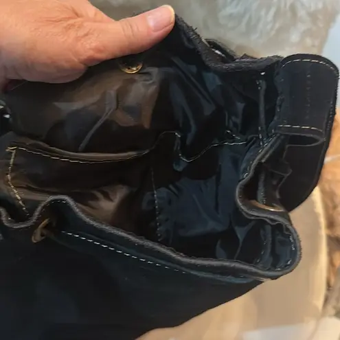 Dydaktik Black and Turquoise Suede Bucket or Crossbody Fringe Bag