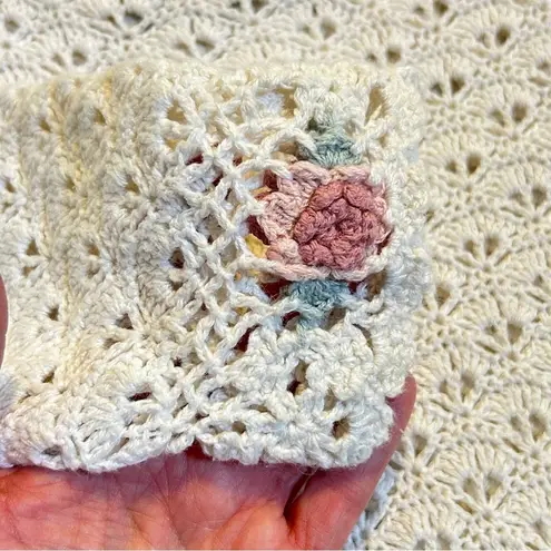 Vintage B. Moss Knitted by Hand Open Knit Floral Tunic Sweater Size Medium White