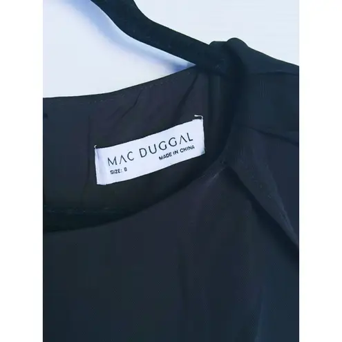 Mac Duggal NWT Black Crepe Belted Tulip Sleeve Midi Dress 8 Quiet Luxury Career