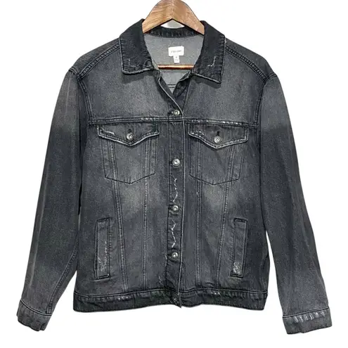 Sneak Peek Women’s Denim Jacket Size Medium Faded Black Distressed Jean Jacket