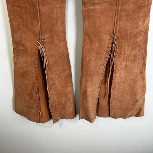 Arden B . Suede Leather Split Flare Pants Whipstitch Details Boho Y2K