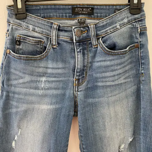 Judy Blue Womens cotton Distressed Mid Rise Slim relaxed Fit Denim Jeans 5/27