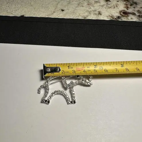 Rhinestone Elephant Silver Tone Animal Brooch Pin Black & Clear