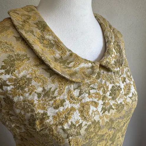 Vintage Parkshire Original Yellow Embroidered Sheath Dress Womens XS Grannycore