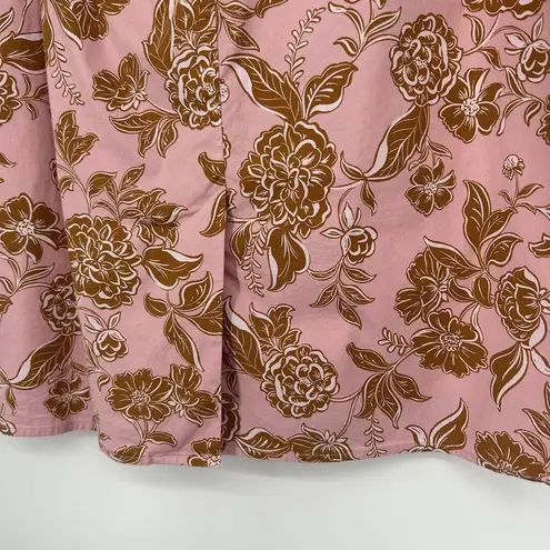 Lane Bryant  Pink Brown Floral Midi Skirt Pull On Poplin Lined Pleated Size 22